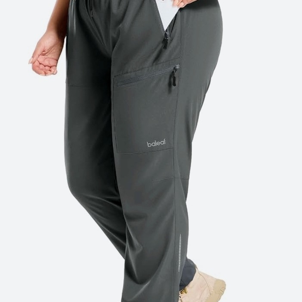 Baleaf Women's Plus Size Loose Fit Hiking Pants 2 Pair One Gray, One Army Green